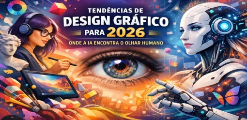 Tendências de Design Gráfico para 2026: Onde a IA Encontra o Olhar Humano